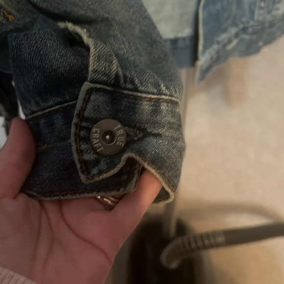 True Craft Split Side Distressed Blue Jean Jacket - Picture 6 of 8